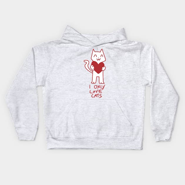 I only love cats cute illustration red Kids Hoodie by maoudraw